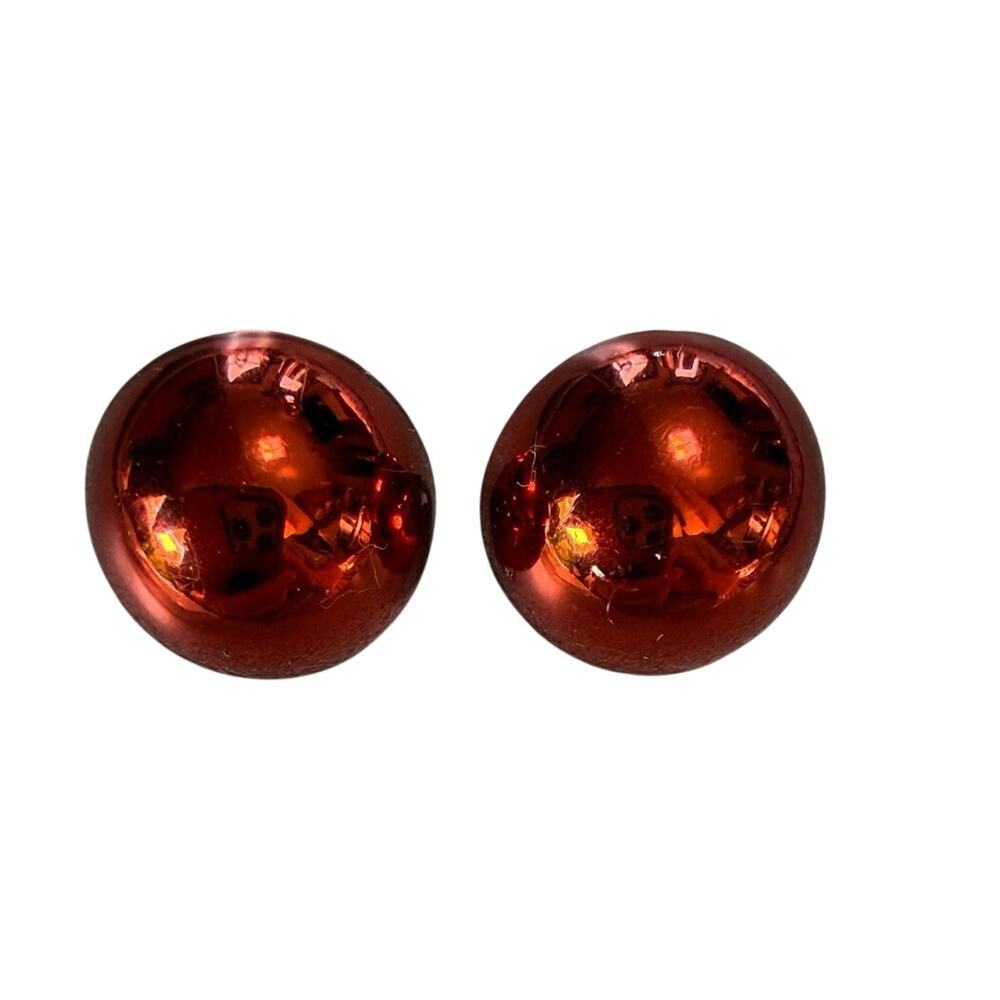Vintage Clip-ons earrings Red round bubble dome shiney